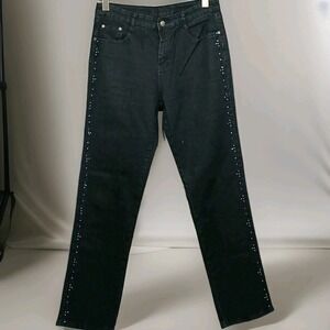 Cos Jeans Women's Mid Rise‎ Straight Leg Blue Denim Embellished Rhinestone Bling